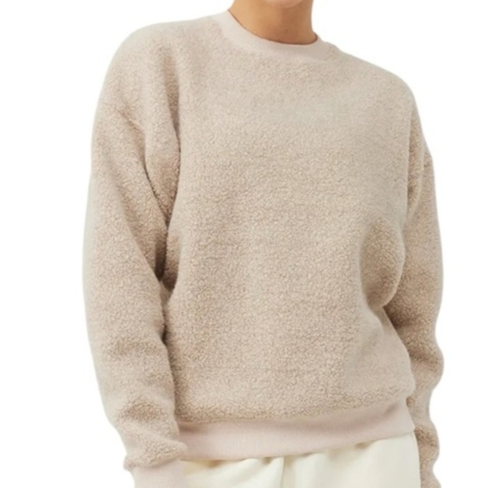 Outdoor Voices Mega Fuzzy Wool Fleece Crewneck Pullover, Oatmeal, XL, EUC